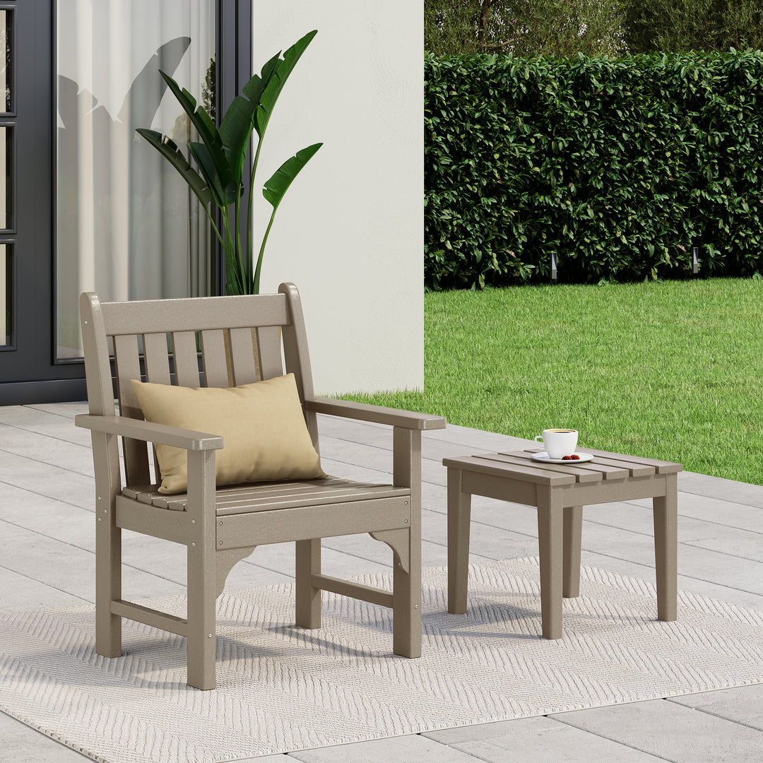 Malibu Outdoor Patio 2-Piece HDPE Adirondack Garden Chair with Square Adirondack Side Table Set