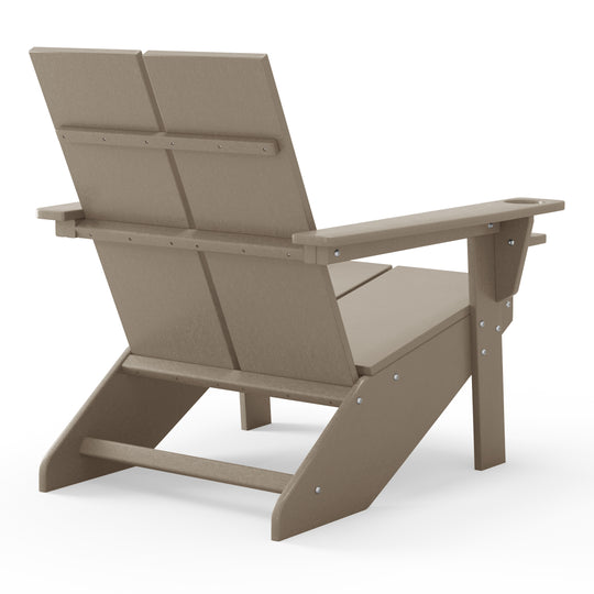 Riviera Outdoor 4-Piece HDPE Modern Adirondack Chairs Set with Folding Patio Ottomans and Cup Holder