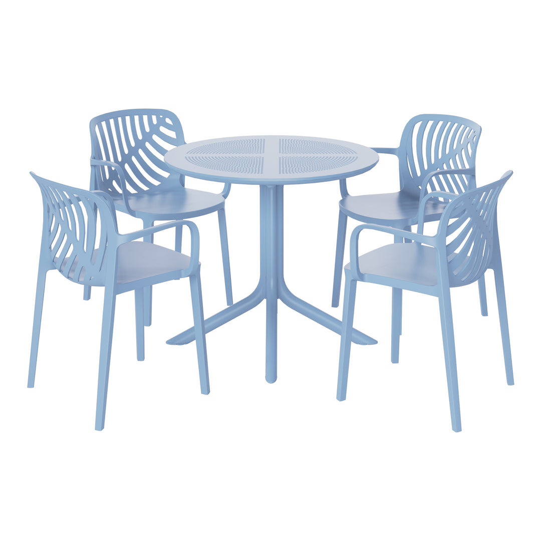 Playa 5-Piece Outdoor Resin Round Patio Dining Table Set with Modern Stackable Patio Dining Chairs