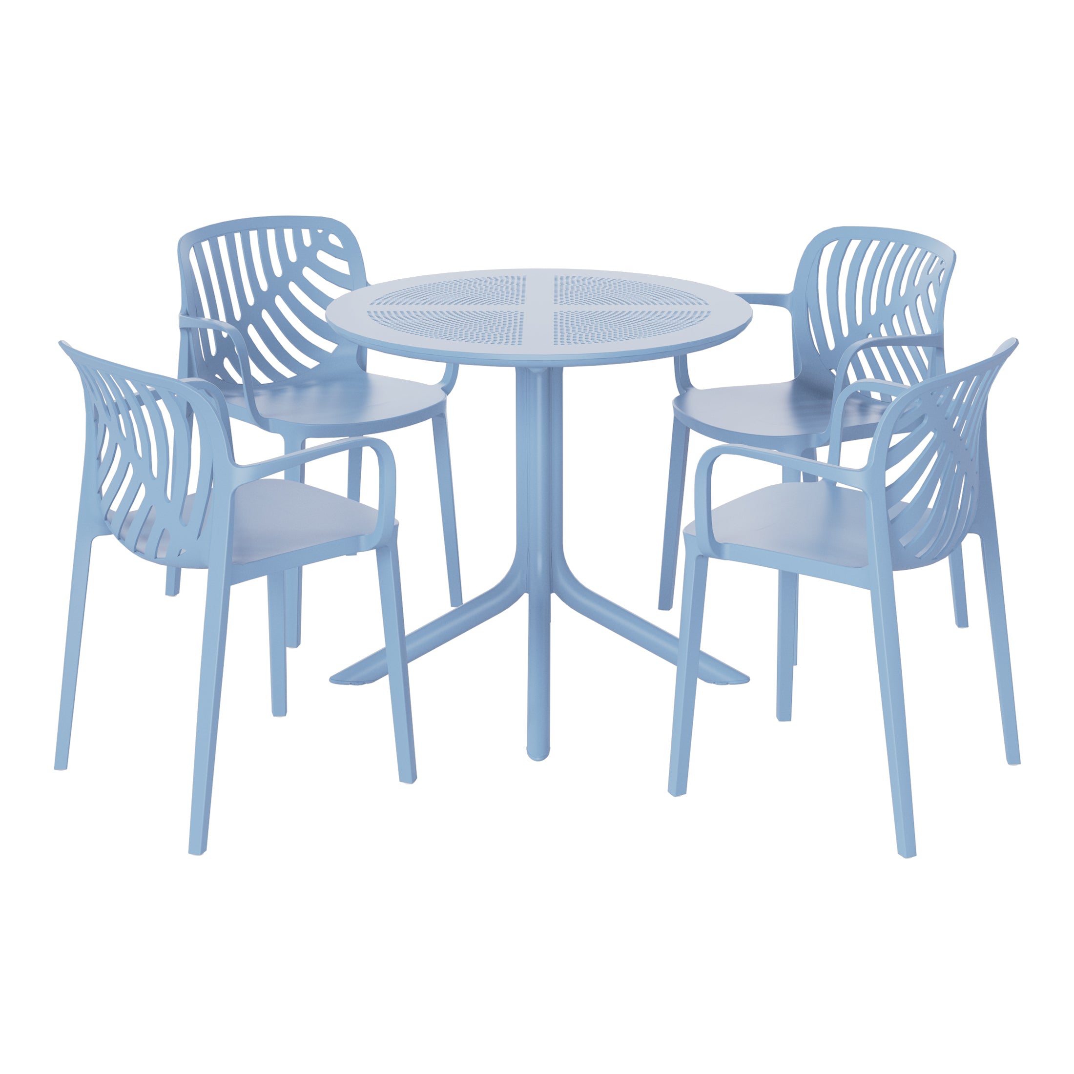 Playa 5-Piece Outdoor Resin Round Patio Dining Table Set with Modern Stackable Patio Dining Chairs