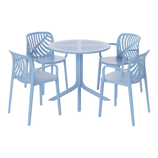 Playa 5-Piece Outdoor Resin Round Patio Dining Table Set with Modern Stackable Patio Dining Chairs