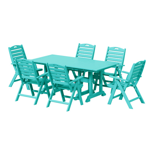 Malibu 7-Piece HDPE Rectangular Patio Dining Table Set with Foldable Chairs