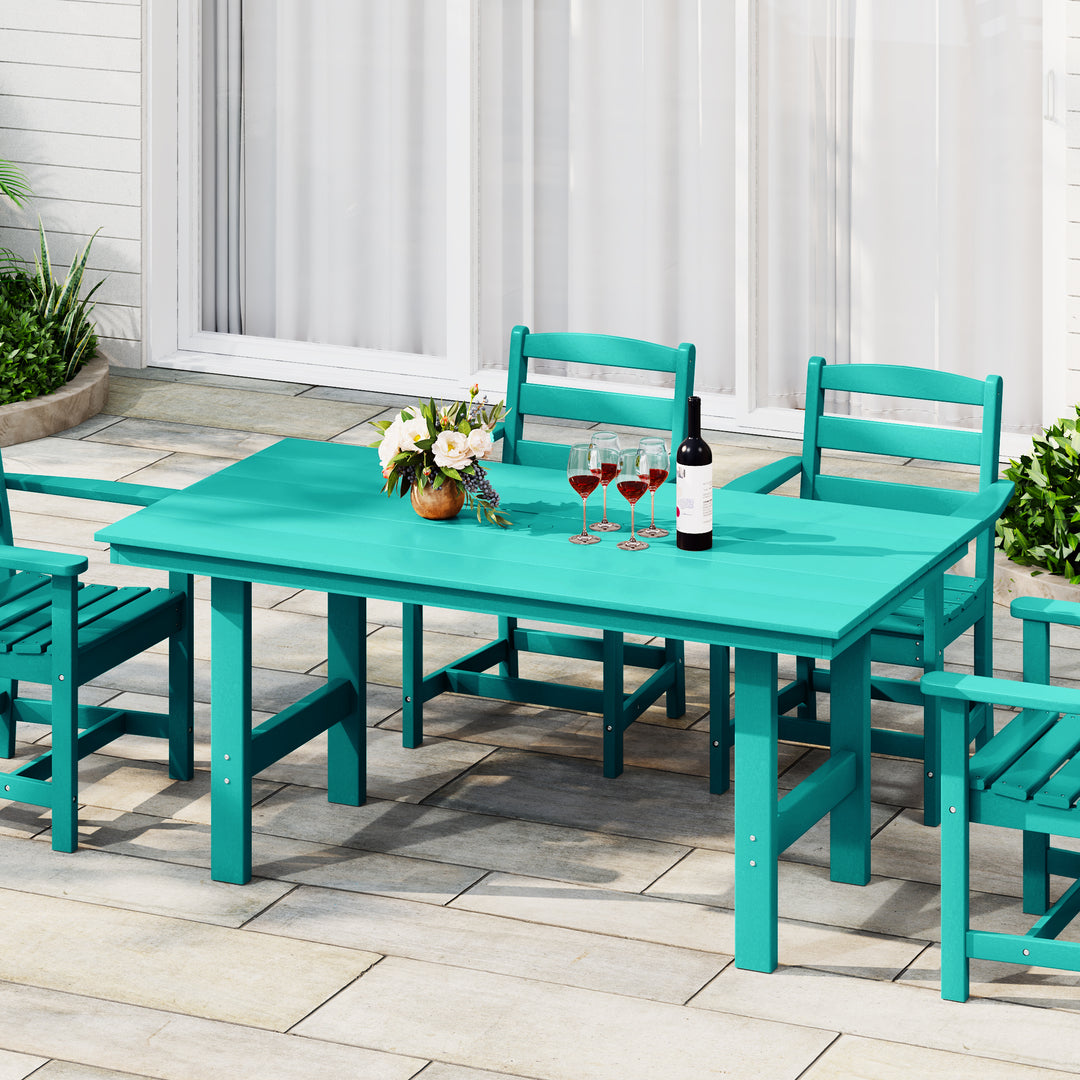 Ashore Outdoor Modern HDPE 66" Wide Rectangle Patio Dining Table for 6