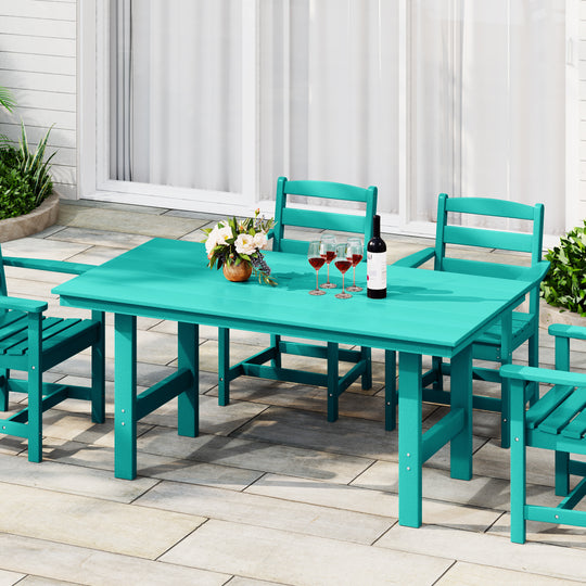 Ashore Outdoor Modern HDPE 66" Wide Rectangle Patio Dining Table for 6
