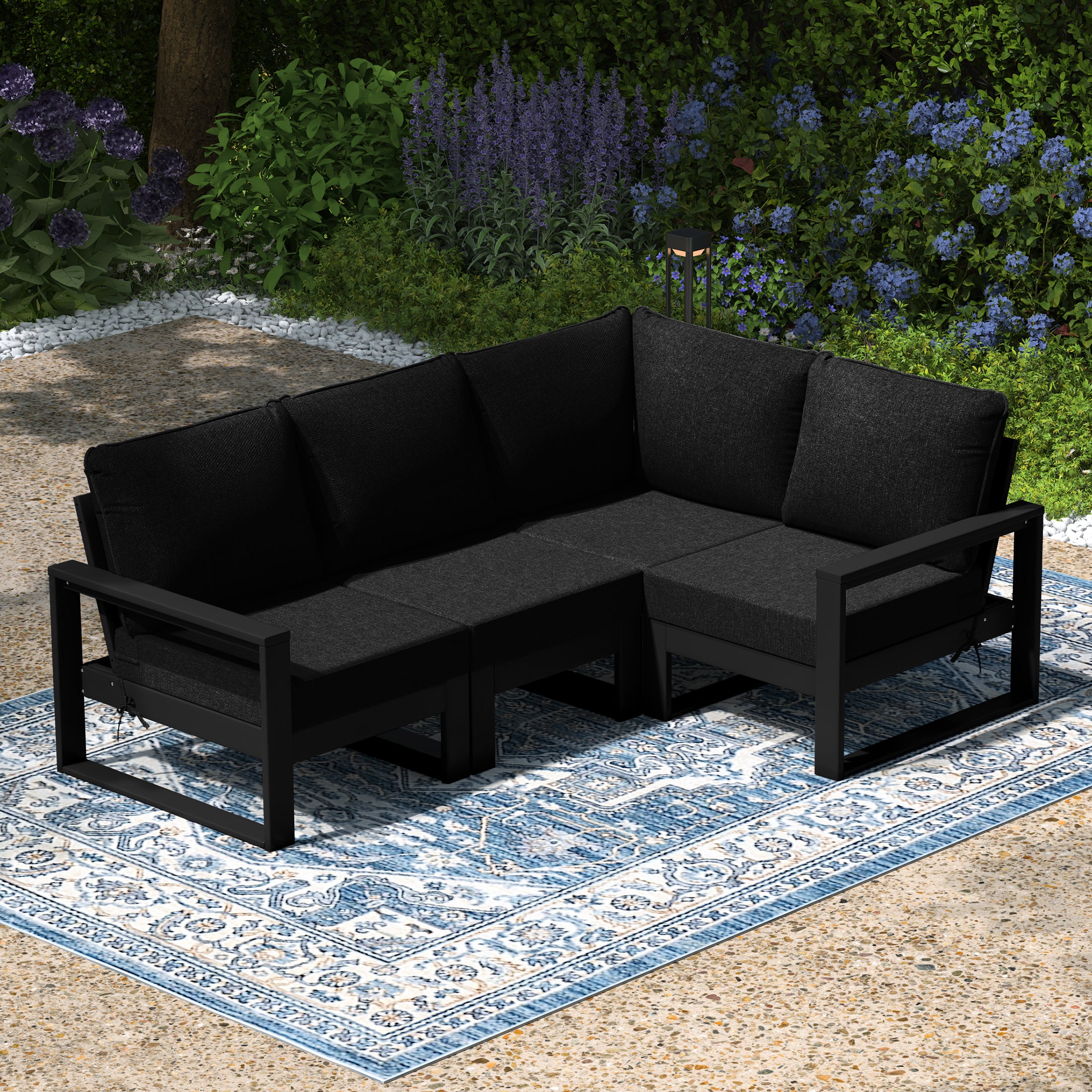 Montara Outdoor 4-Piece HDPE L-Shaped Modular Patio Sofa Furniture Set
