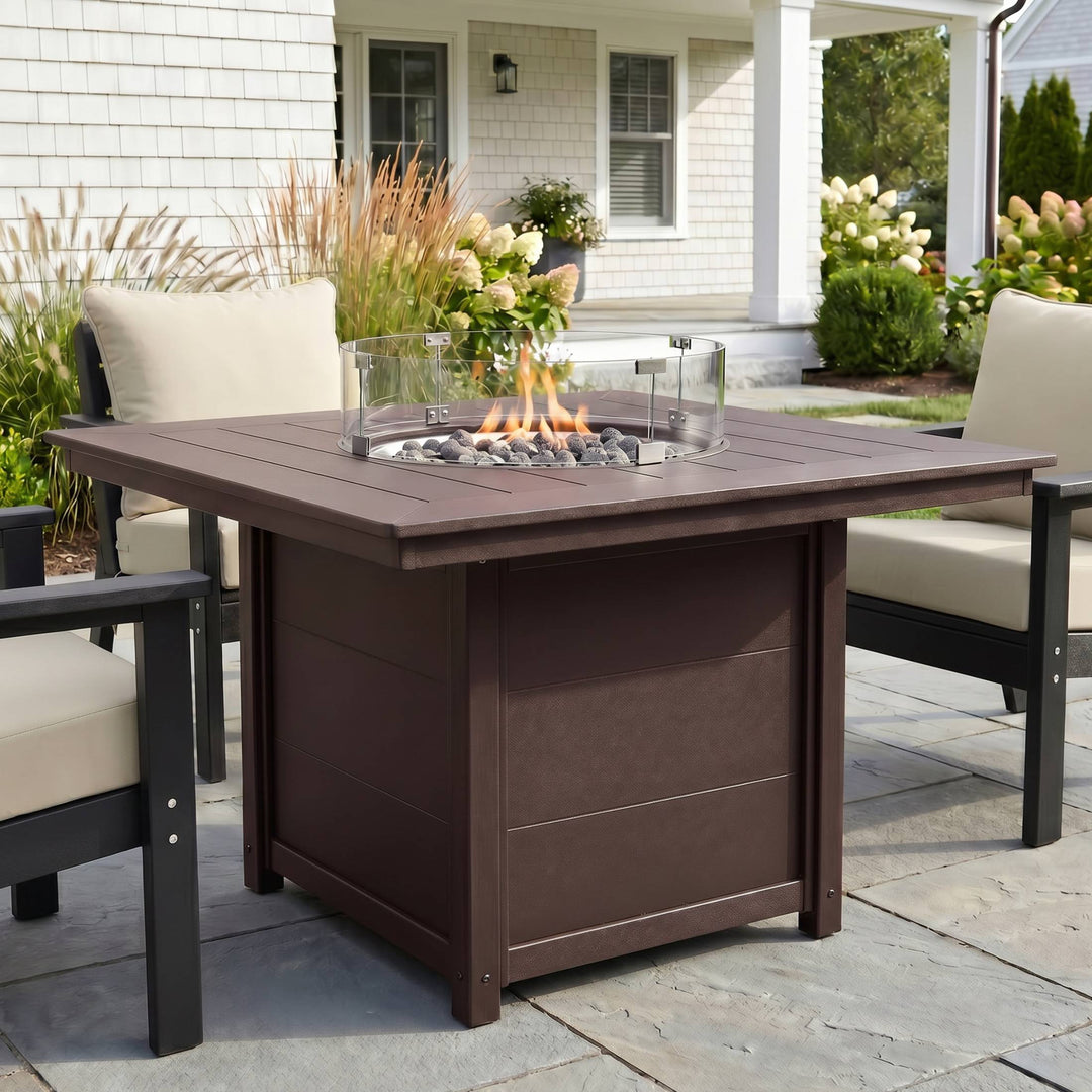 Helios Modern Outdoor Patio Propane 42" Square Fire Pit Table