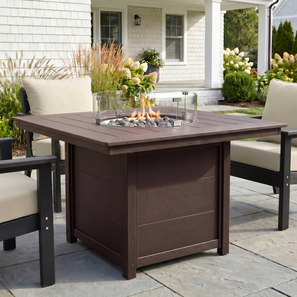 Helios Modern Outdoor Patio Propane 42" Square Fire Pit Table