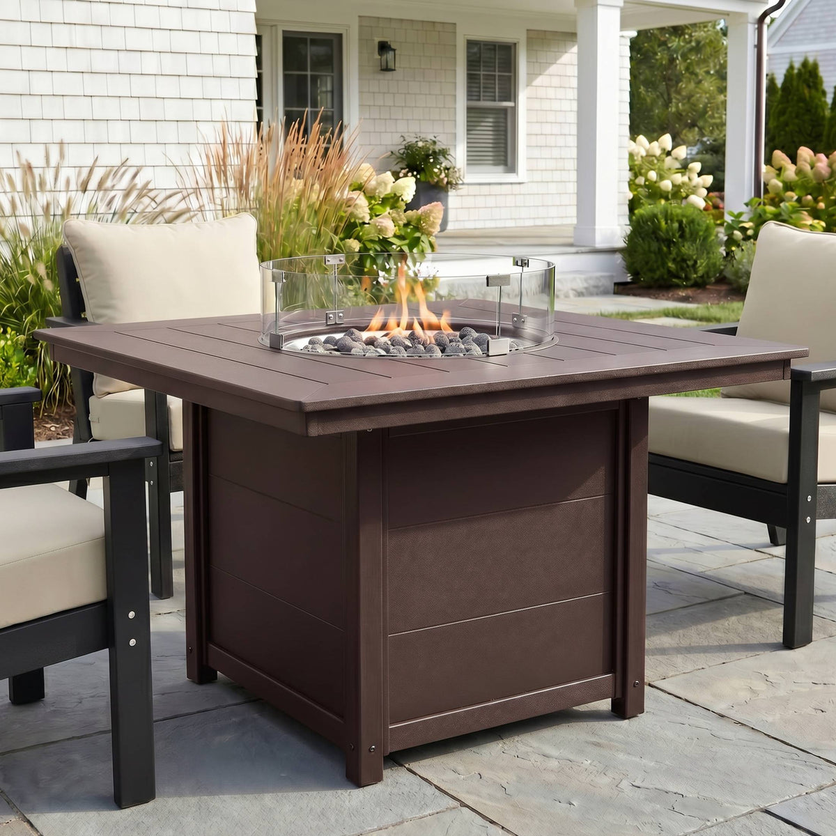 Helios Modern Outdoor Patio Propane 42" Square Fire Pit Table