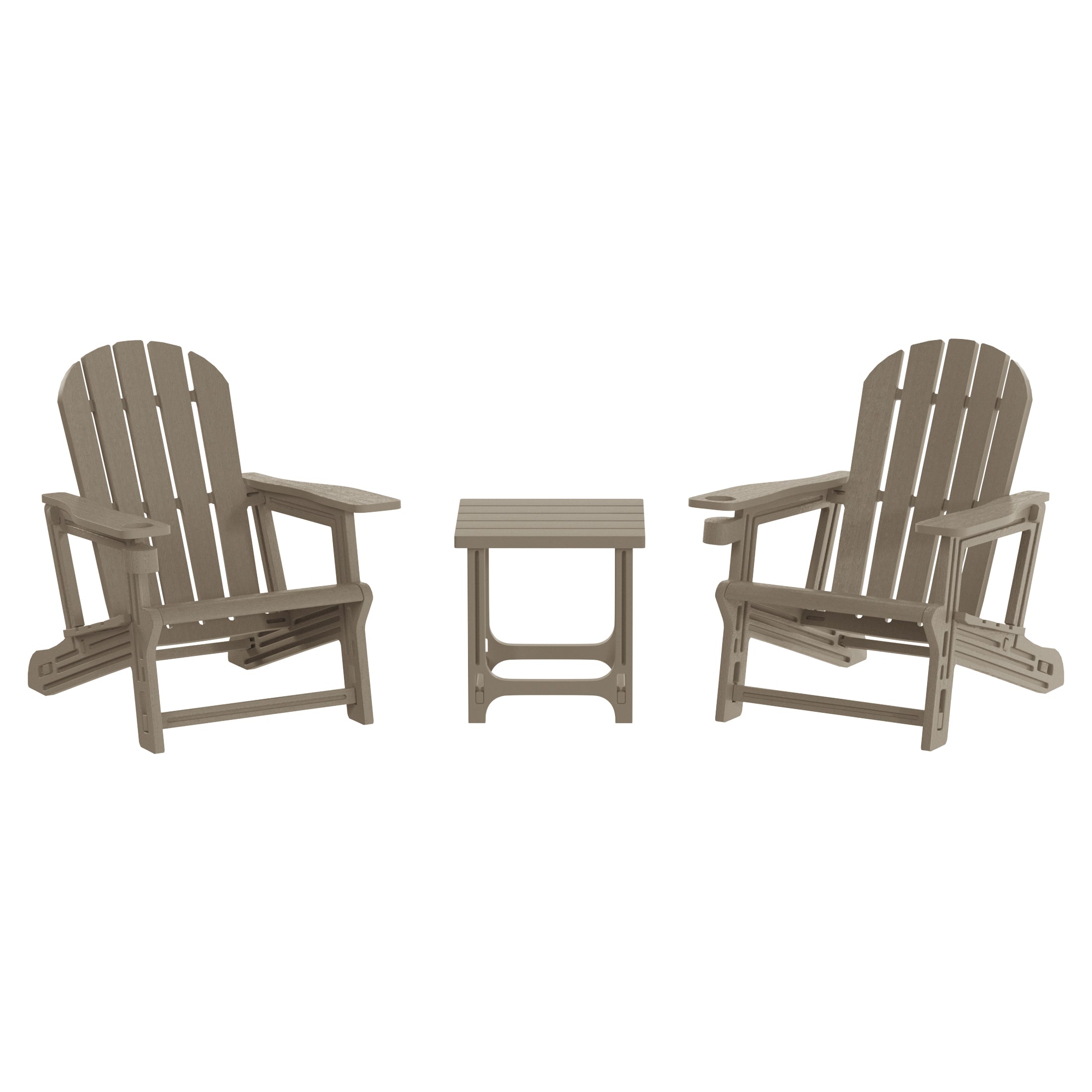 Azura 3-Piece HDPE Plastic Adirondack Patio Chairs With 18" Square Side Table Set