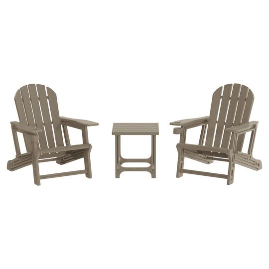 Azura 3-Piece HDPE Plastic Adirondack Patio Chairs With 18" Square Side Table Set