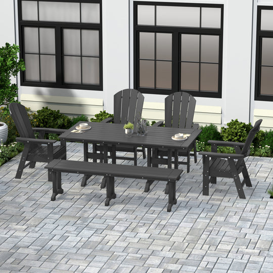 Malibu 6 Piece Outdoor Patio Dining Table and Armchair Dining Bench Set