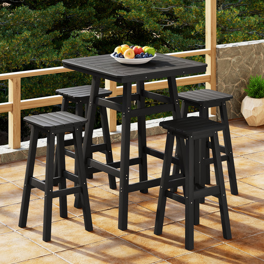 Malibu 5-Piece HDPE Outdoor Patio Dining Bar Bistro Table Set with Bar Stools