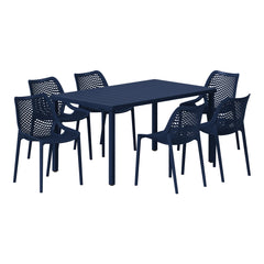 Playa 7-Piece Outdoor Metal Patio Dining Table Set With Stackable Patio Chairs