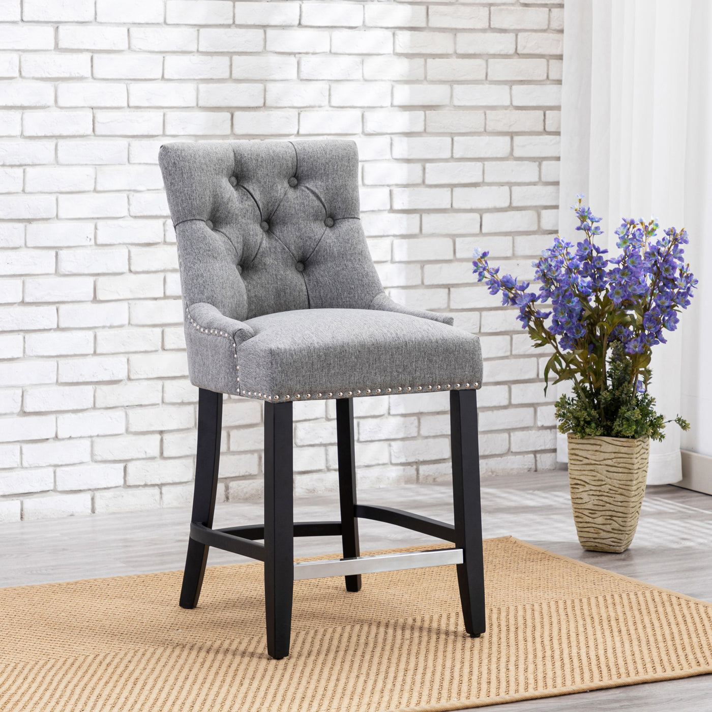 Hayes 24" Upholstered Tufted Wood Counter Stool, Black