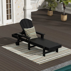 Malibu reclining chaise lounge with arms and wheels in Black styled outdoors