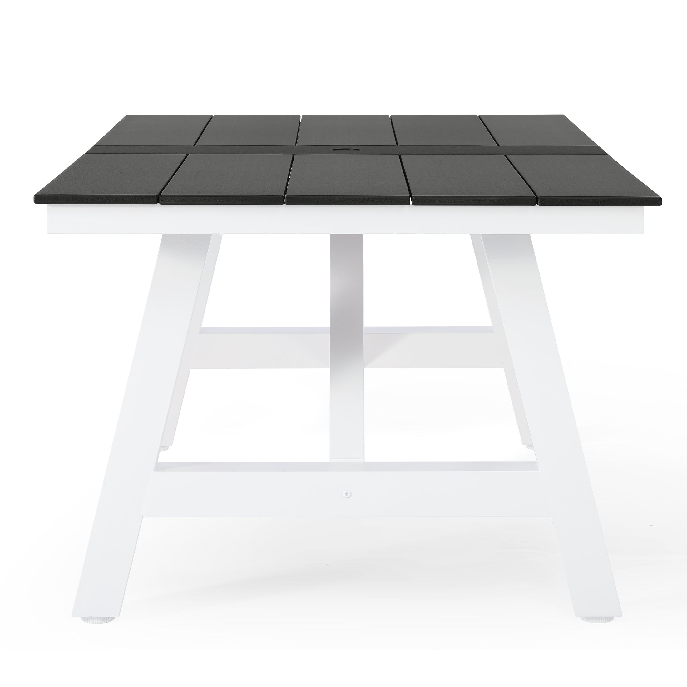 Cape May 90" HDPE Rectangle Outdoor Patio Dining Table With Umbrella Hole and Metal Frame