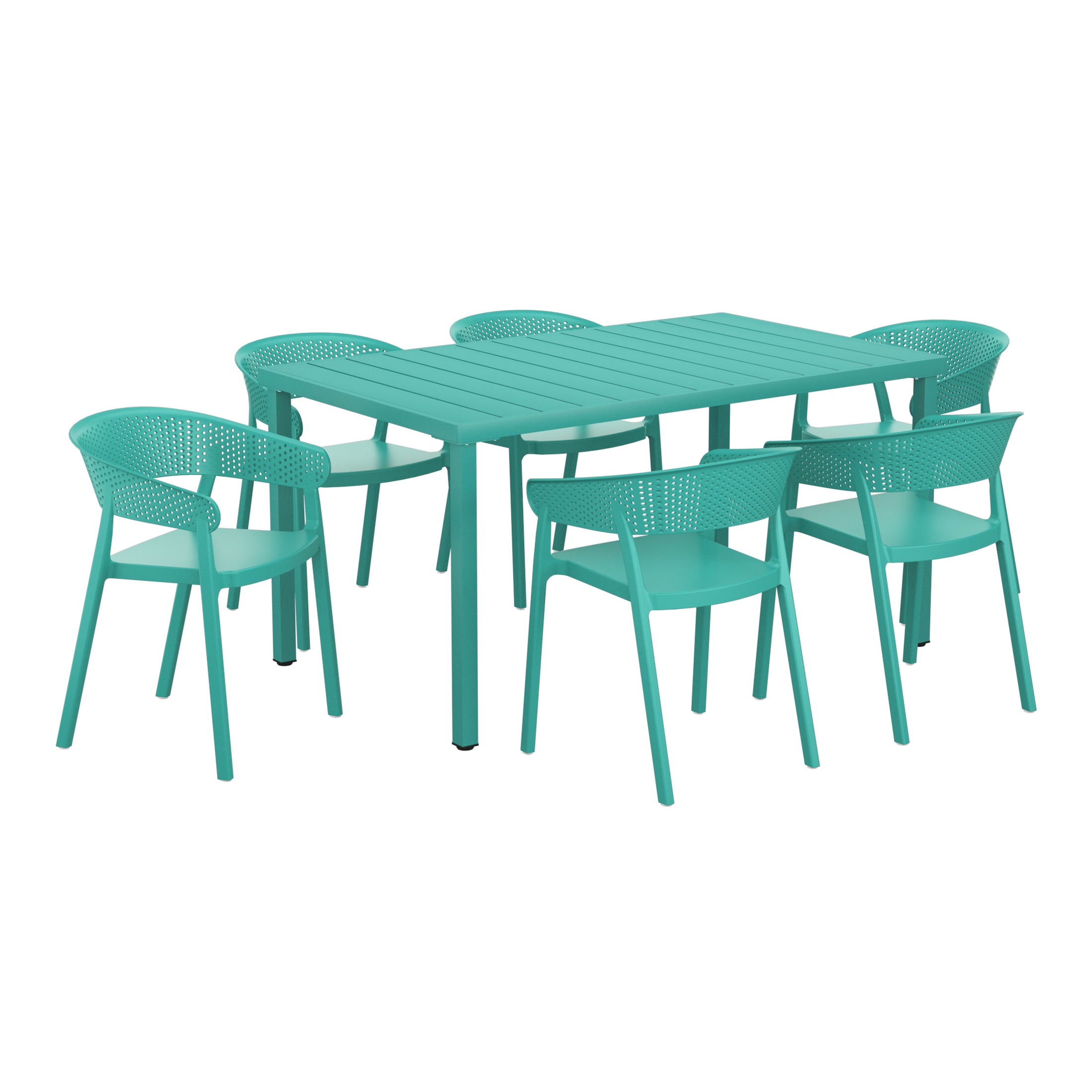 Playa 7-Piece Outdoor Metal Rectangle Patio Dining Table Set With Stackable Patio Dining Chairs