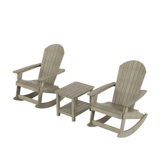 Tuscany HIPS 3-Piece Outdoor Rocking Adirondack Chair With Side Table Set