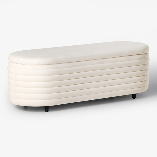 Phoebe 54" Wide Mid-Century Modern Upholstered Velvet Tufted Oval Storage Ottoman Bench