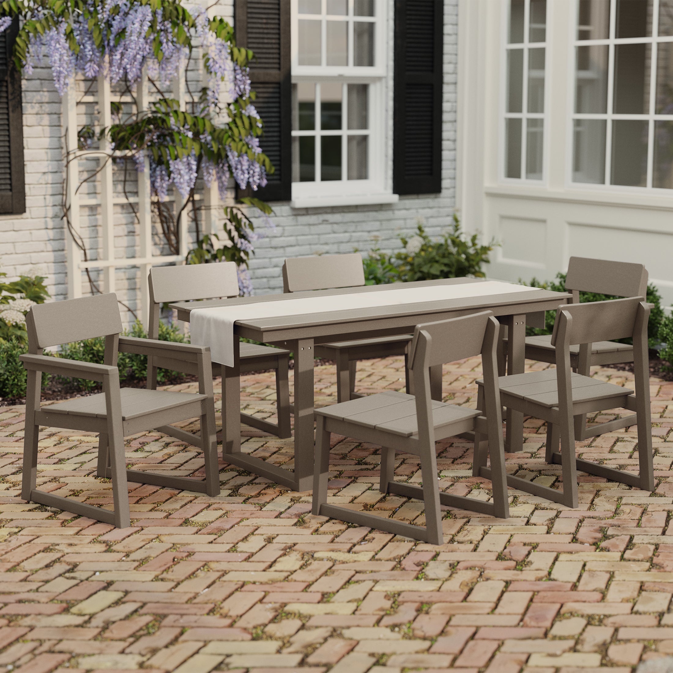 Paloma 7-Piece Modern HDPE Outdoor Patio Dining Table Set With Umbrella Hole