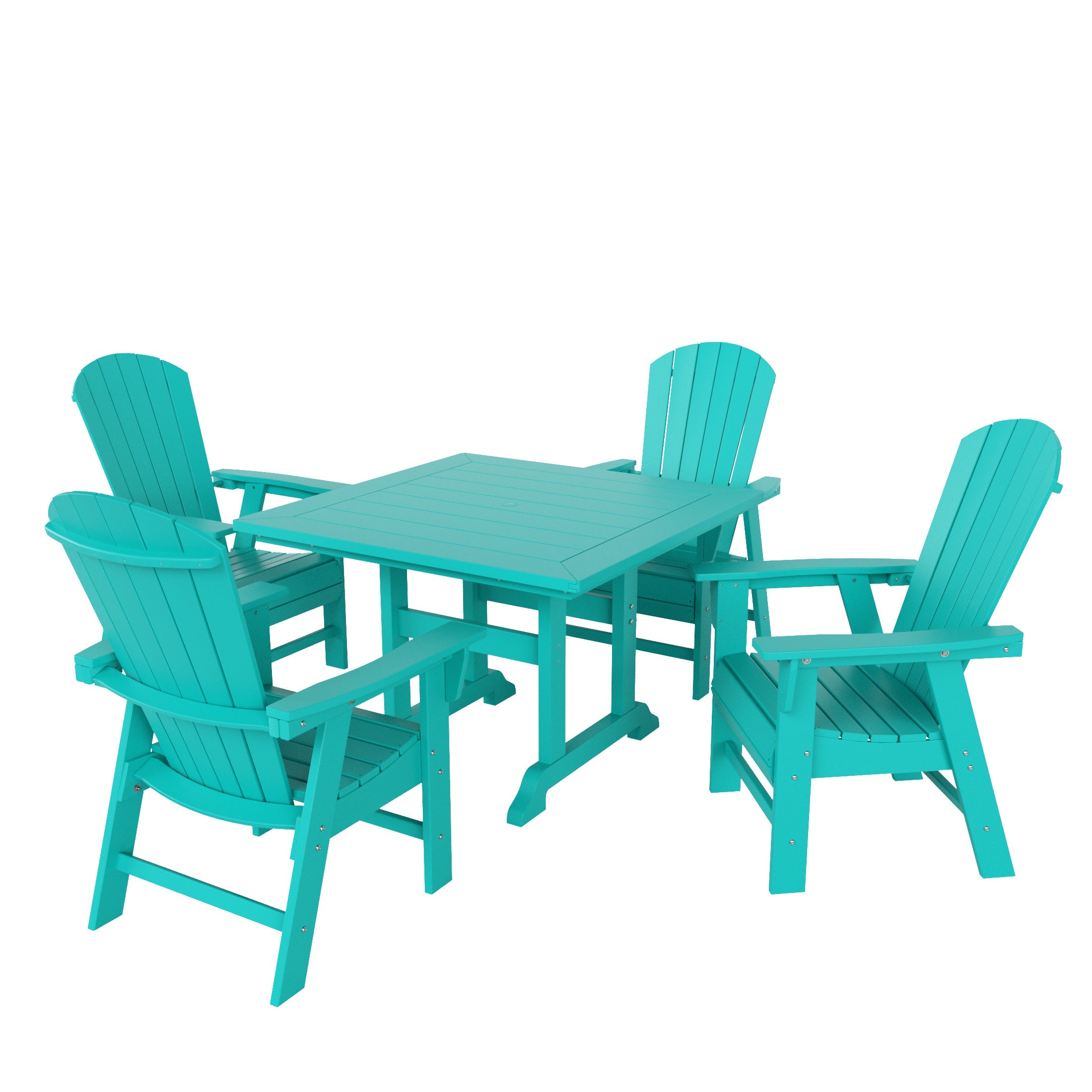 Dylan 5 Piece Outdoor Patio Dining Square Table and Shell Back Armchair Set