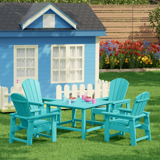 Malibu Kids 5-Piece HDPE Outdoor Square Patio Dining Table and Chairs Set