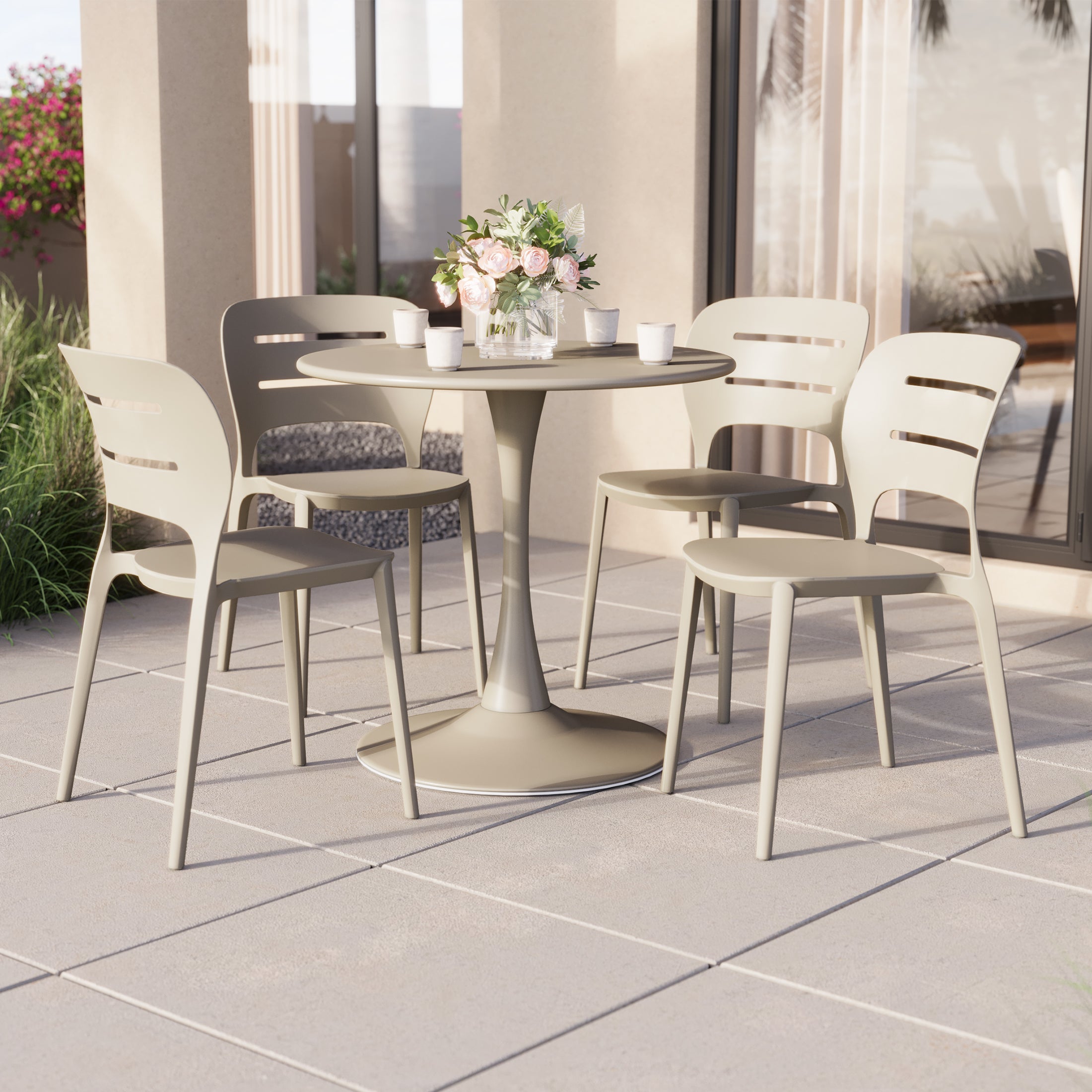 Playa Outdoor Modern Stackable Plastic Patio Dining Side Chairs (Set of 4)