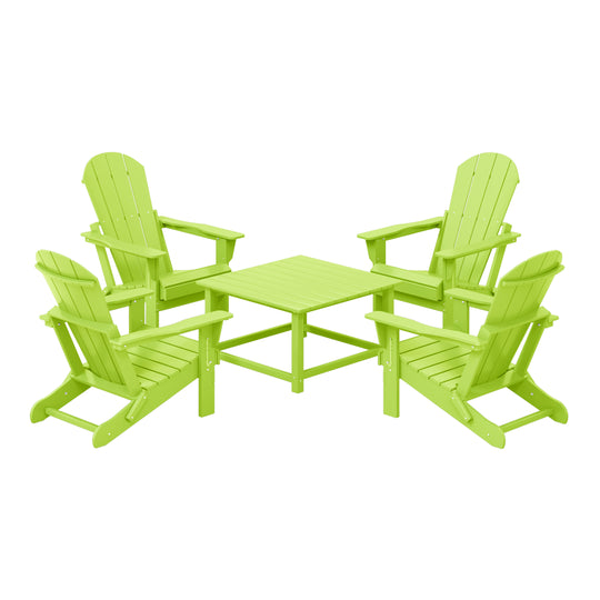 Malibu 5-Piece HDPE Adirondack Chair Outdoor Patio Square Table Conversation Set