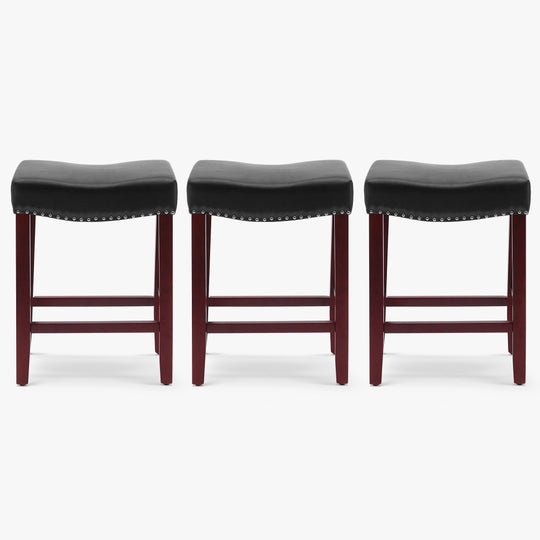 Lenox 24" Upholstered Saddle Seat Cherry Counter Stool (Set of 3)