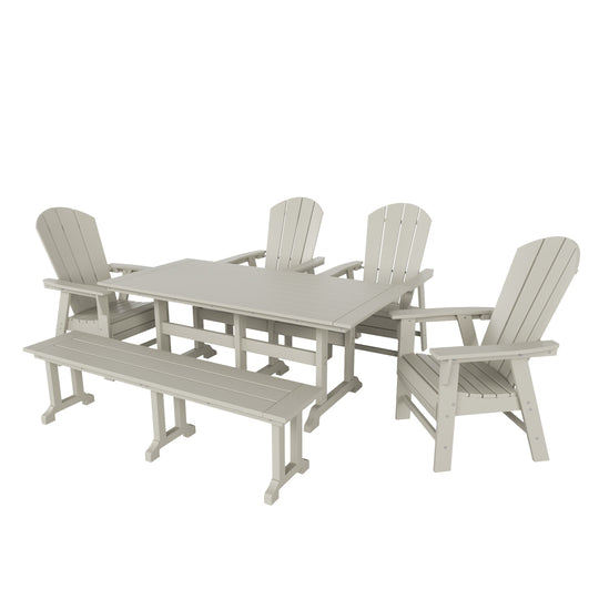 Malibu 6 Piece Outdoor Patio Dining Table and Armchair Dining Bench Set