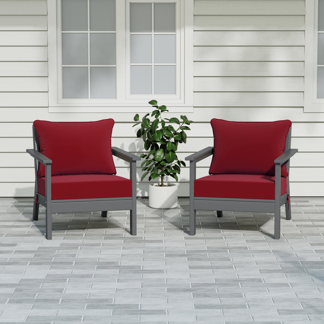 Avalon Outdoor Modern HDPE Patio Club Chairs with Deep Seat Cushions (Set of 2)