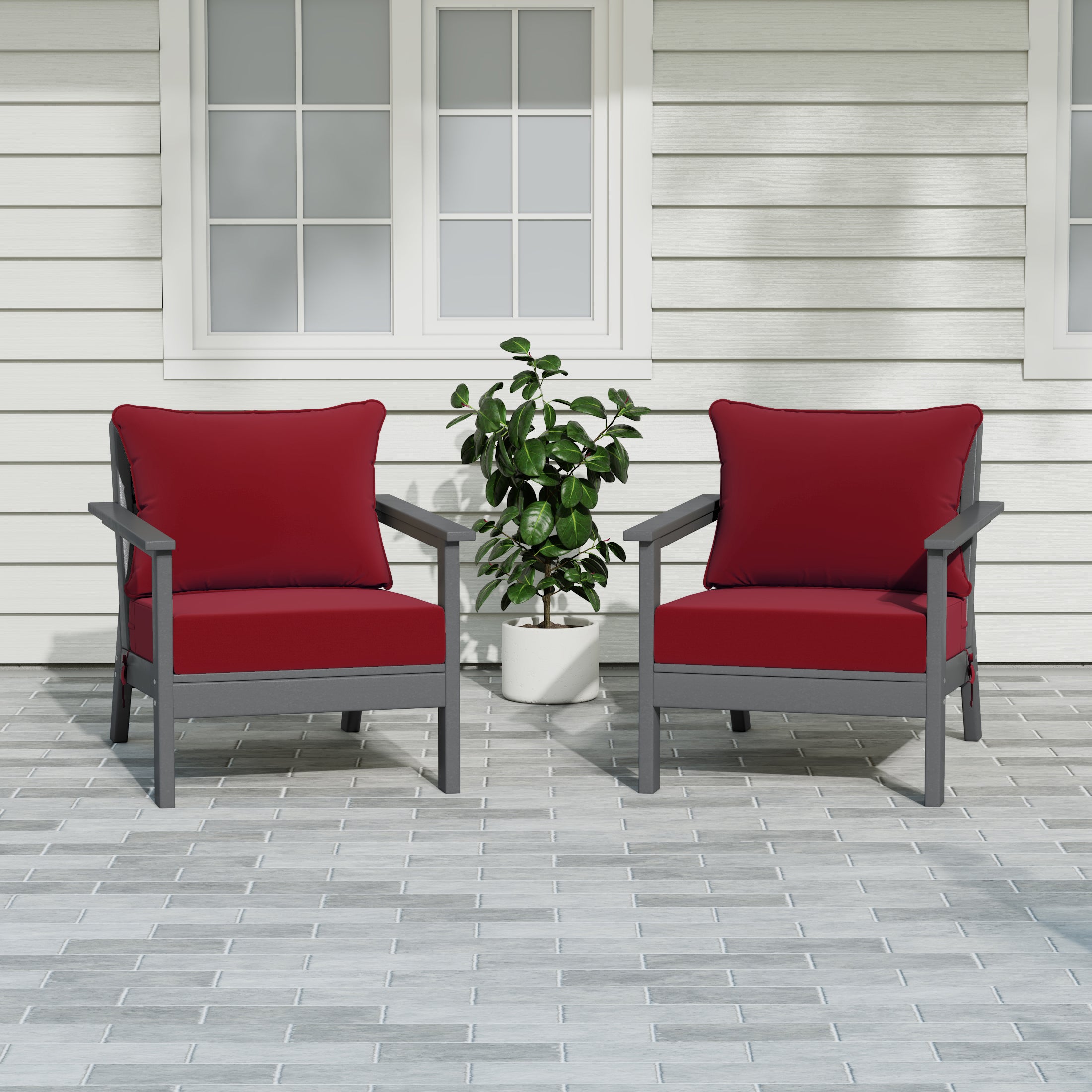 Avalon Outdoor Modern HDPE Patio Club Chairs with Deep Seat Cushions (Set of 2)