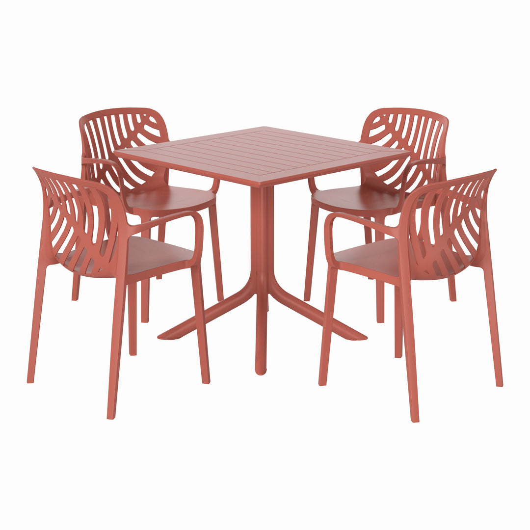 Playa 5-Piece Outdoor Square Patio Dining Table Set with Stackable Patio Dining Chairs