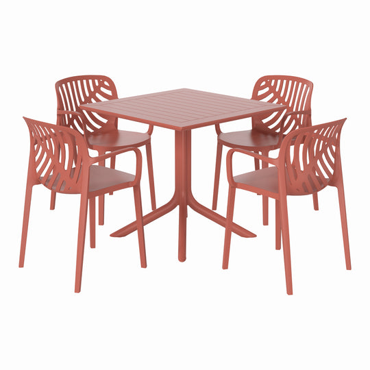 Playa 5-Piece Outdoor Square Patio Dining Table Set with Stackable Patio Dining Chairs