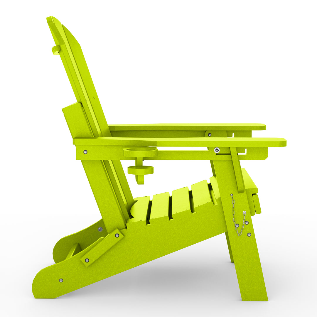 Malibu 2-Piece Outdoor Folding Adjustable Adirondack Chair with Cup Holder & Hideaway Ottoman and 18" Side Table