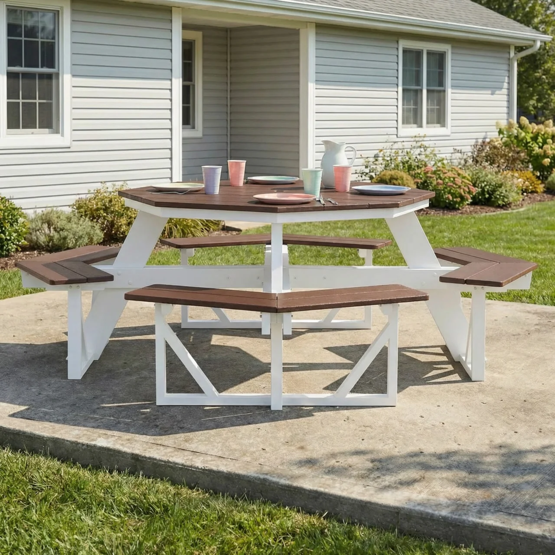 Outdoor 48" HDPE 8-Person Patio Octagon Picnic Table