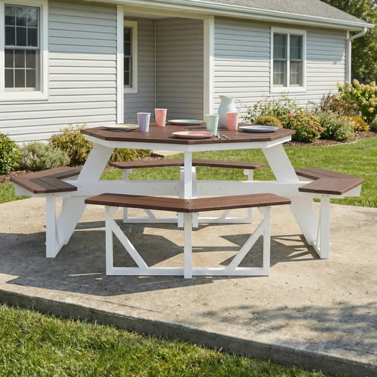 Outdoor 48" HDPE 8-Person Patio Octagon Picnic Table
