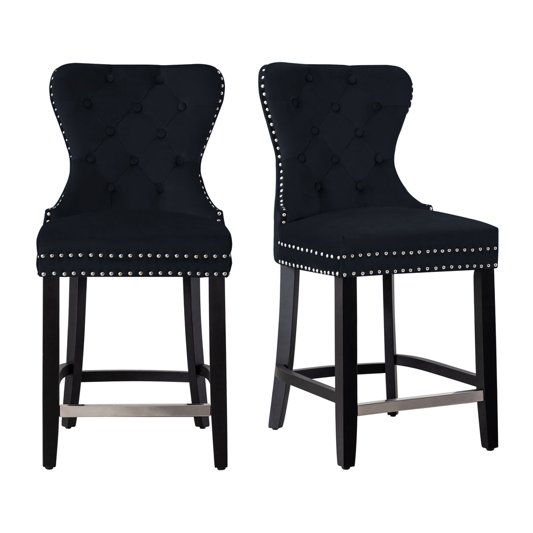 Wordford 24" Tufted Velvet Counter Stool (Set of 2), Black