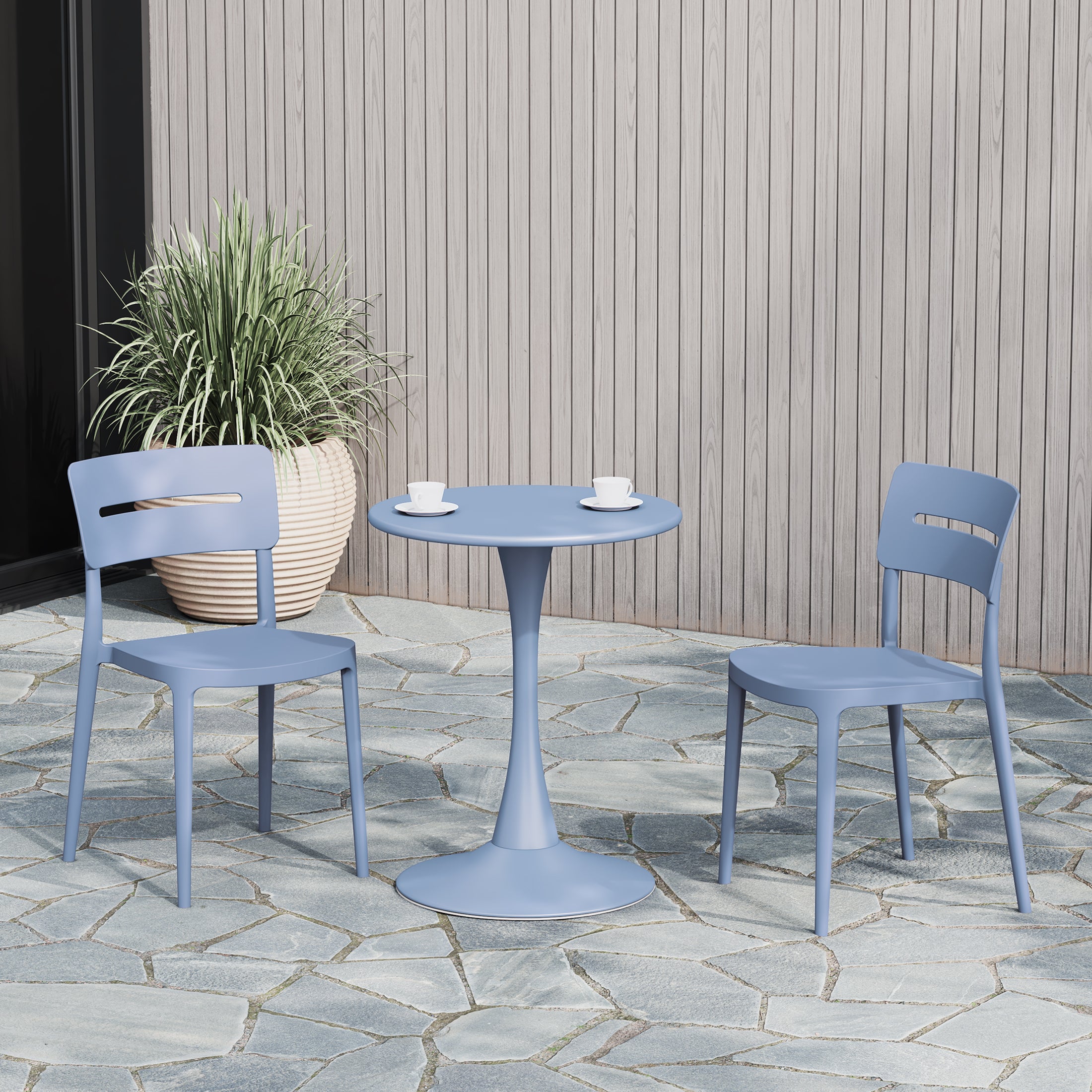 Playa 3-Piece Outdoor Round Metal Patio Dining Table Set With Stackable Patio Chairs