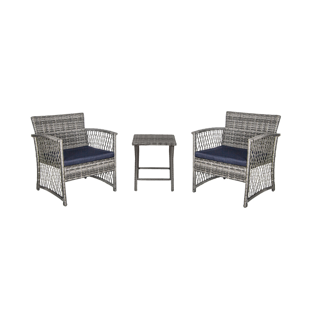 Melvi 3-Piece Outdoor Patio Wicker Conversation Set, Gray