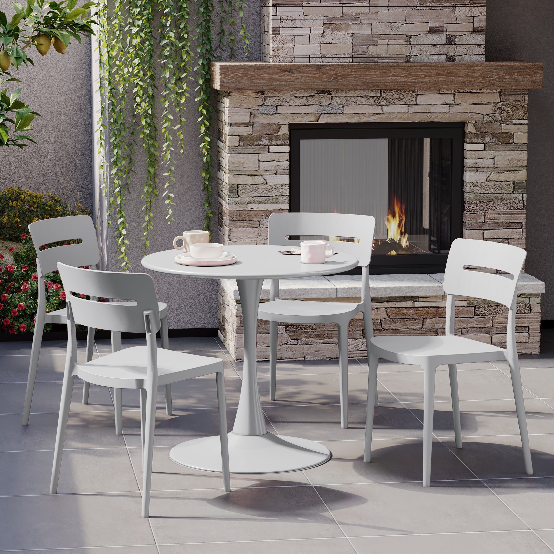 Playa 5-Piece Outdoor Indoor Round Metal Patio Dining Table Set With Stackable Patio Chairs