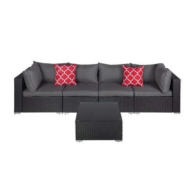 Irvine 5-Piece Outdoor Patio Rattan Wicker Sofa with Coffee Table Set