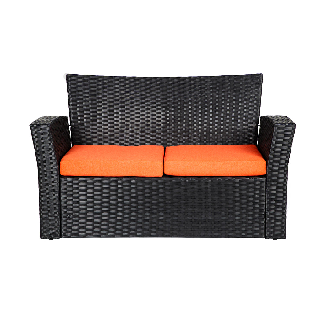 Coastal 4-Piece Black Outdoor Patio Conversation Sofa Set with Square Fire Pit Table