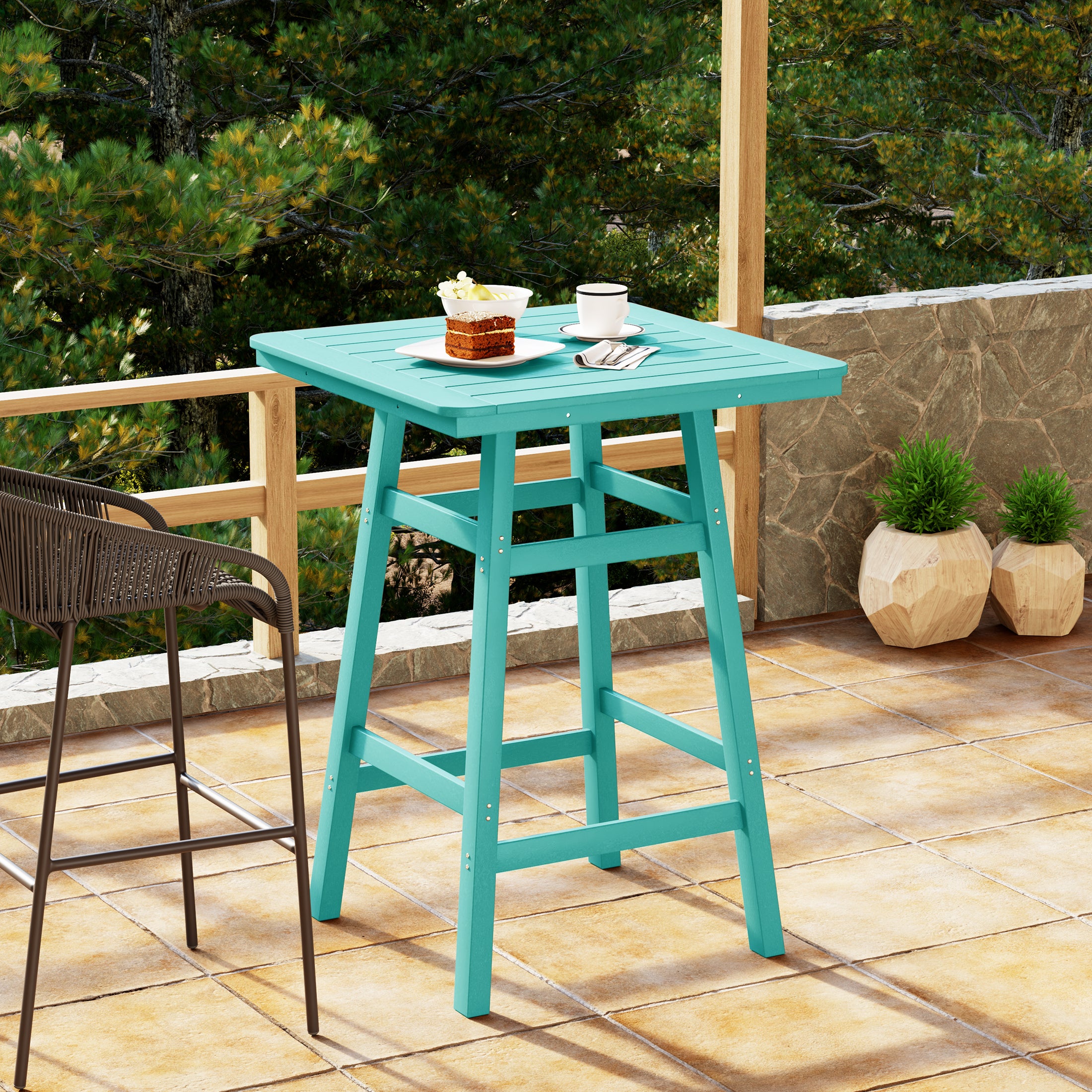 Malibu 30" Square Outdoor Patio Bistro Bar Table With Umbrella Hole
