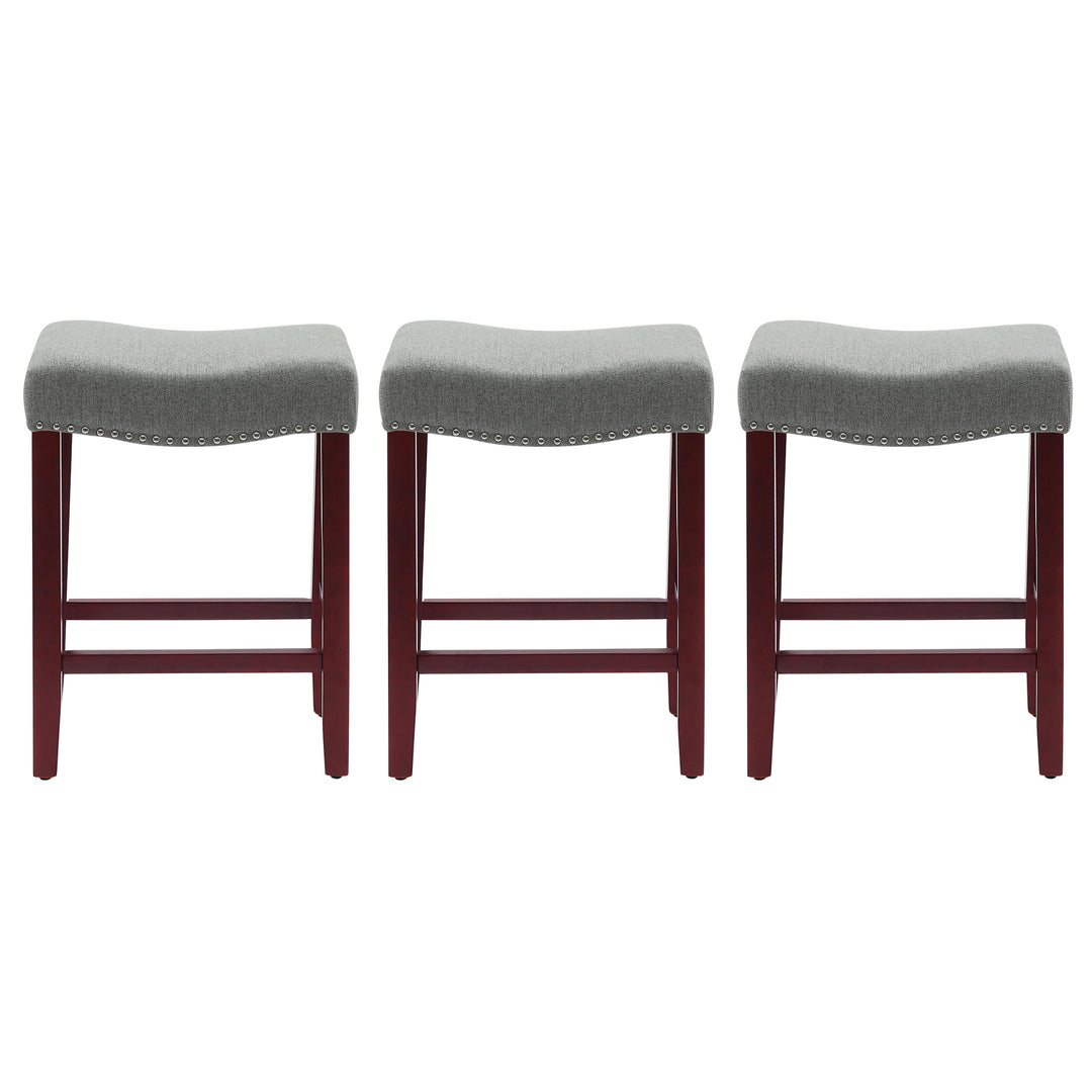 Lenox 24" Upholstered Saddle Seat Cherry Counter Stool (Set of 3)