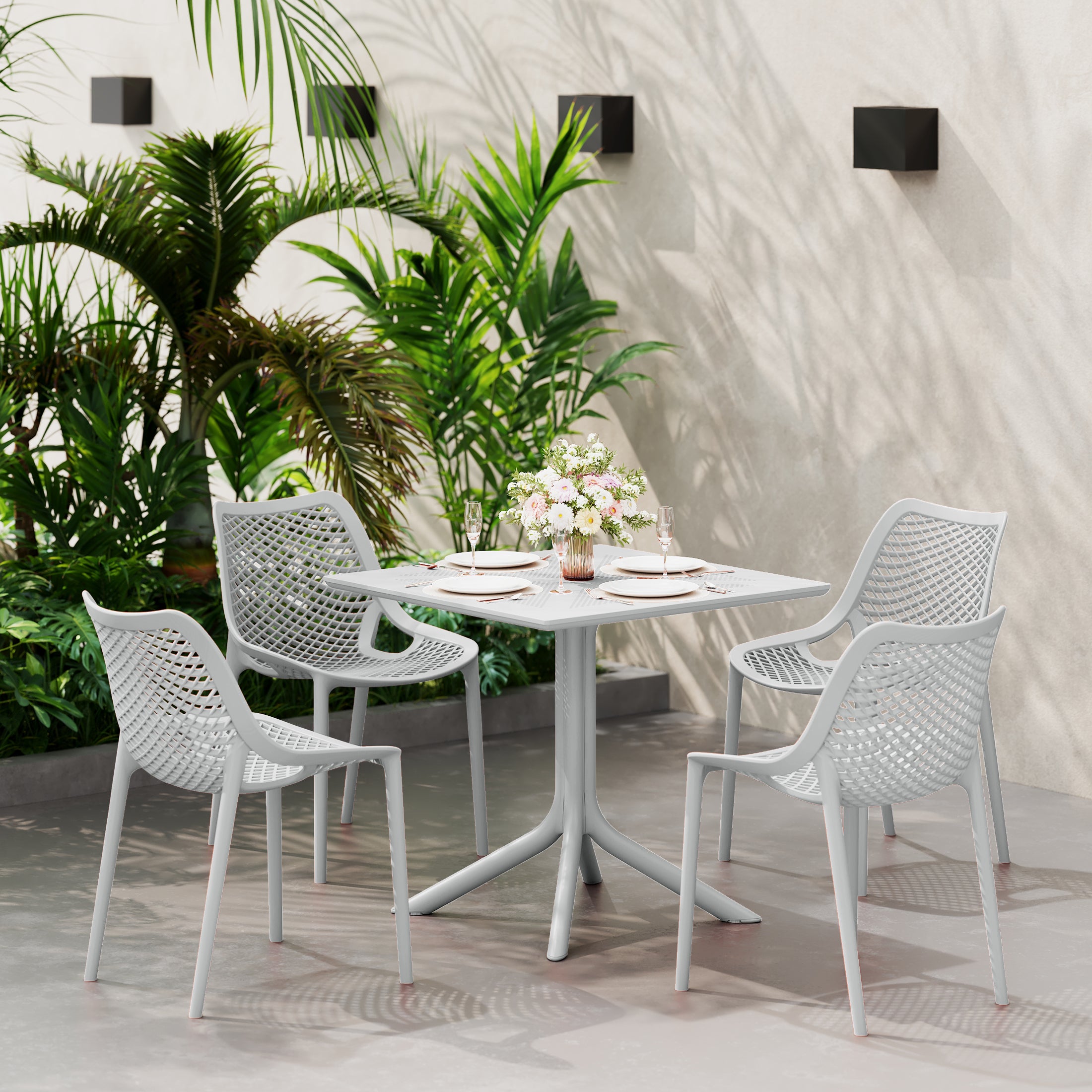 Playa 31.5" Square Plastic Outdoor Patio Dining Table for 4