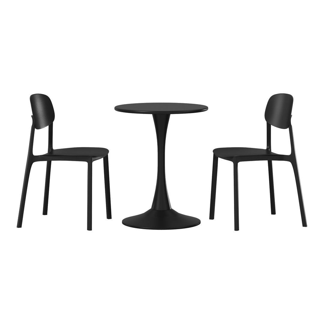 Playa 3-Piece Outdoor Round Metal Patio Dining Table Set With Stackable Resin Patio Side Chairs