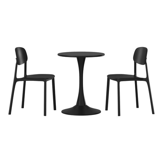 Playa 3-Piece Outdoor Round Metal Patio Dining Table Set With Stackable Resin Patio Side Chairs