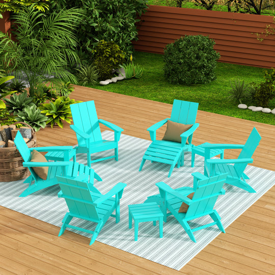 Ashore 12-Piece Modern Poly Folding Adirondack Chair with Ottoman and Side Table