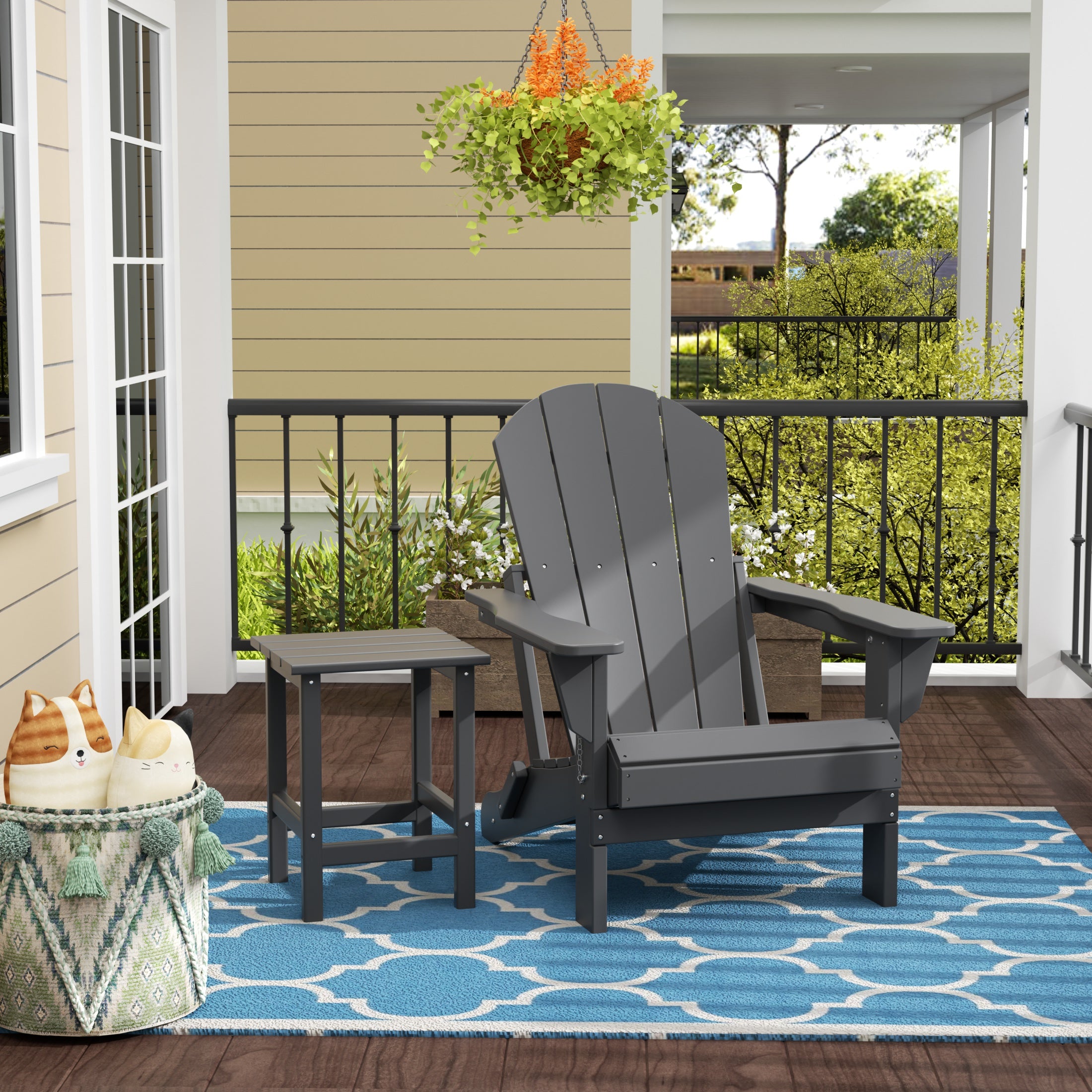 Malibu 2 piece set outdoor folding Poly Adirondack chair with side table